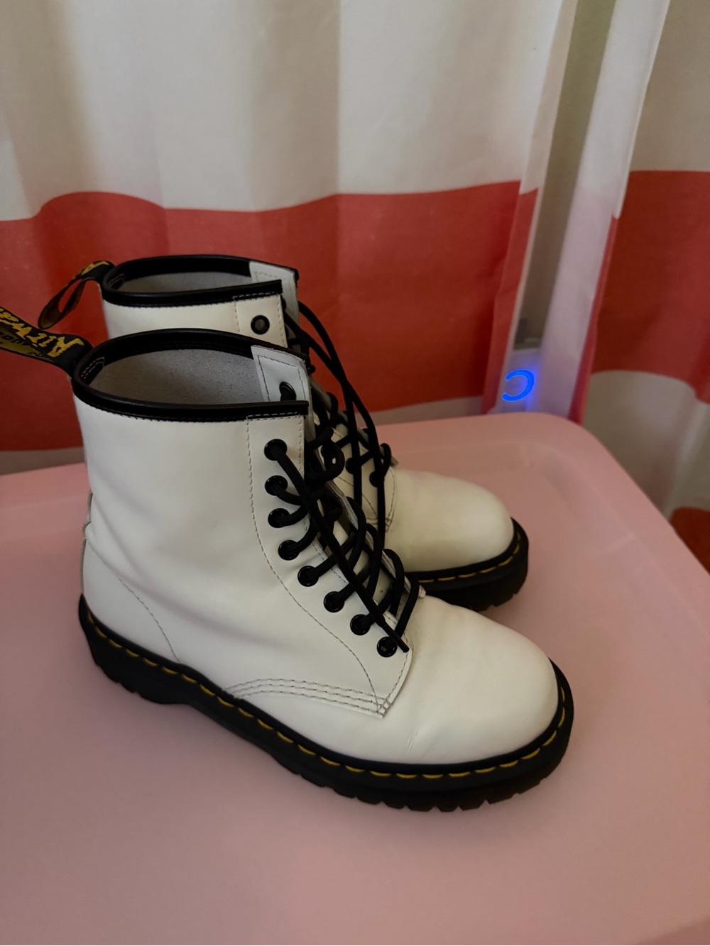 Dr. Martens White Lace-Up Combat Boots with Black Trim